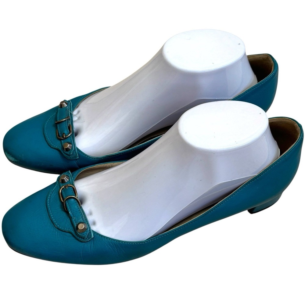 Vintage Y2K Balenciaga Turquoise Leather Buckle Pumps Retro Luxury EU 40 US 10 - Picture 3 of 13